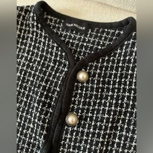 Nick&Nicole Black & White Tweed Cardigan with Pearl-Accent Buttons